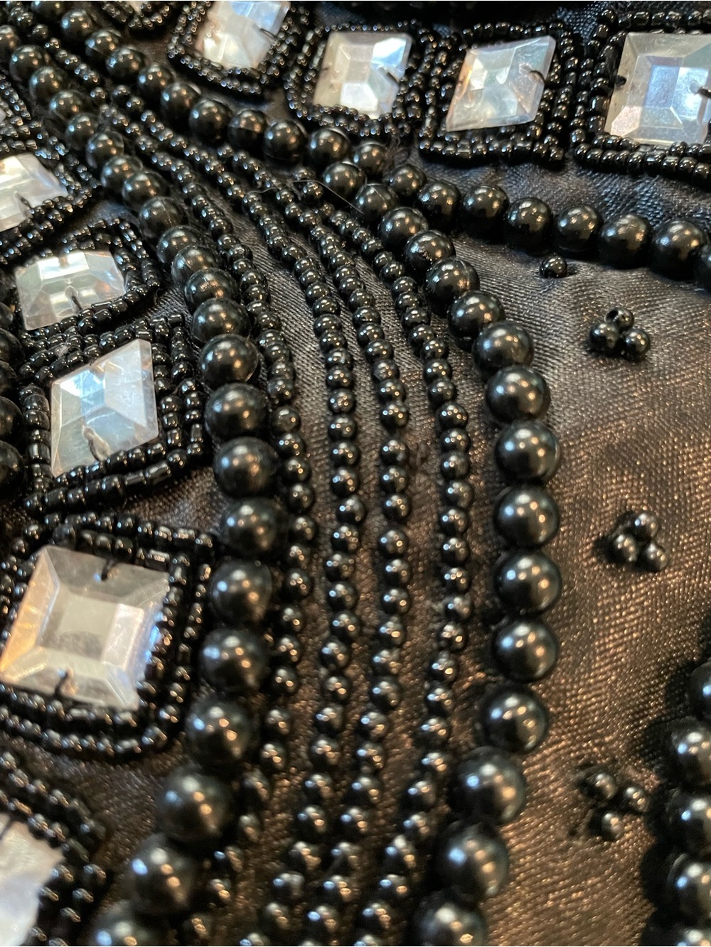 Black Beaded Rhinestone Evening Hobo Bag | Y2K Glam Cocktail Purse - Picture 4 of 4
